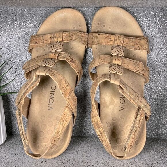 Vionic Amber Gold Cork Sandals Shoes Size 10 - Picture 8 of 9